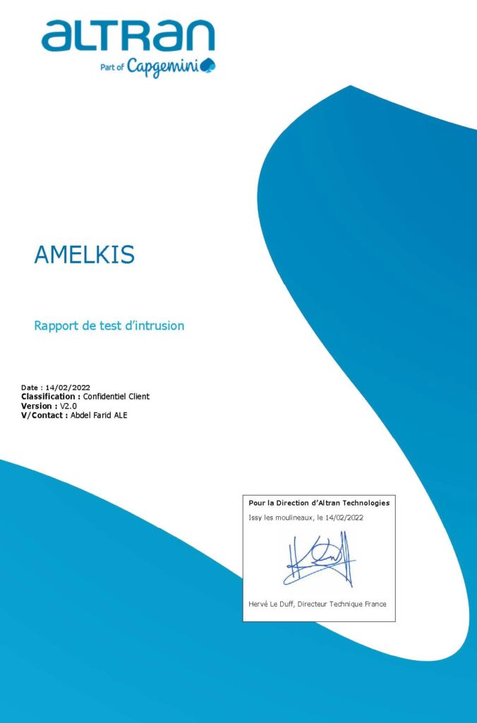 Rapport de test d'intrusion Amelkis Altran